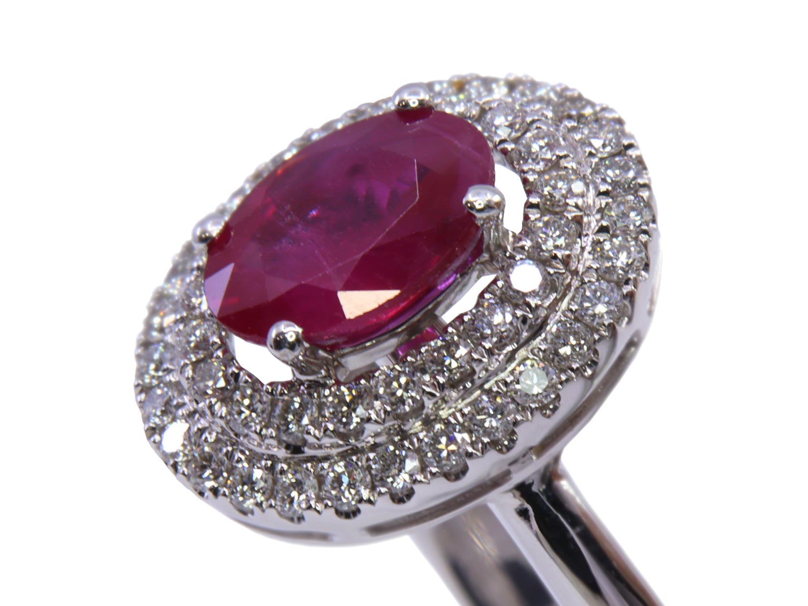 Collana - Rubino 1,32ct. brillanti 0,45ct. F-VVS in oro 18kt. peso totale 5gr