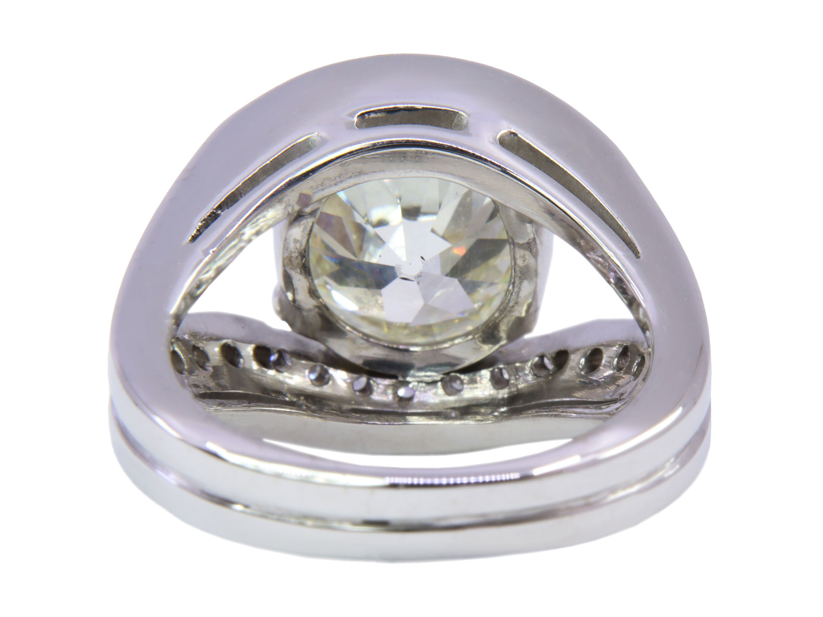 Anello con Diamante Taglio Rotondo circolare Europeo circa 3,00 ct. montato su oro bianco 18kt, peso 11,00 gr.