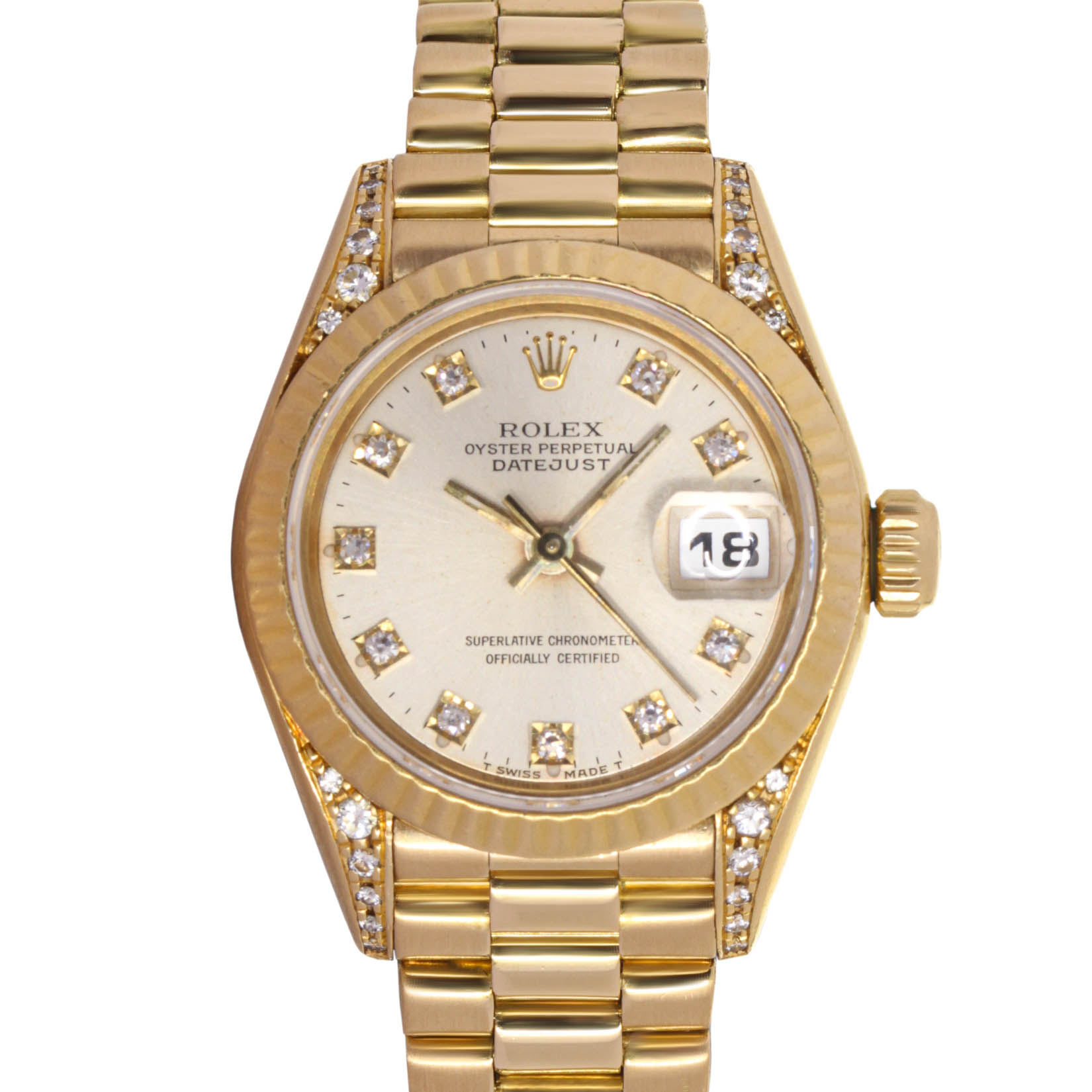 Rolex 69238 O.P. Lady Datejust, Factory Diamonds, 18Kt Yellow Gold, Rolex Box & Papers, 1992