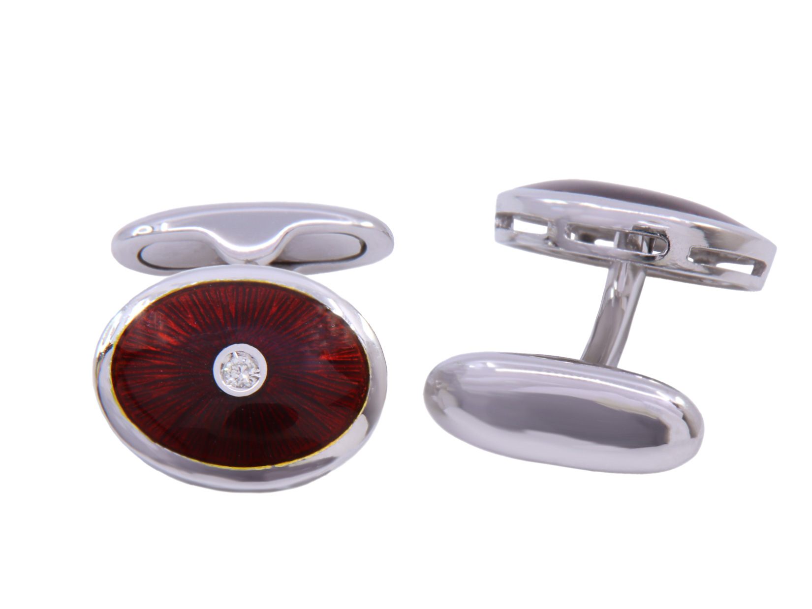 Gemelli Smalto Rosso e brillante, oro bianco 18kt gr.11,60