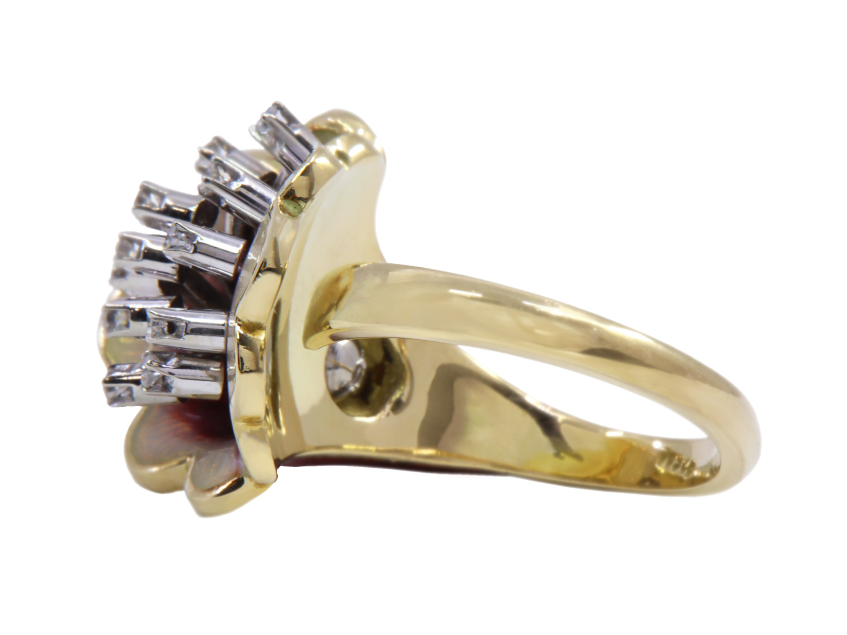 Anello oro 18kt con smalti a forma di giglio piccoli diamanti tot. gr. 13,2