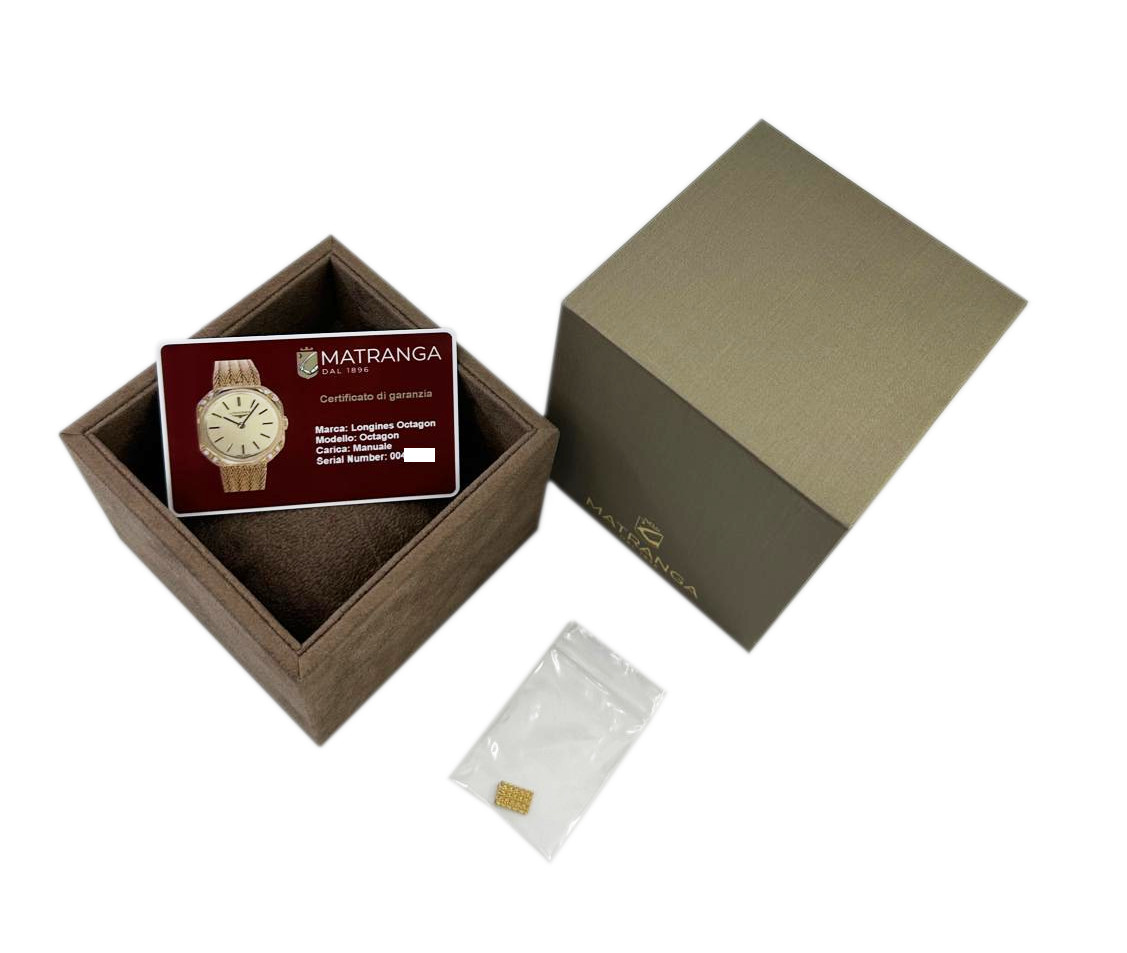 Longines Lady Octagon Diamonds, 18kt Yellow Gold, Factory Bracelet (16 cm), Total Weight 34g, Our Box & Papers