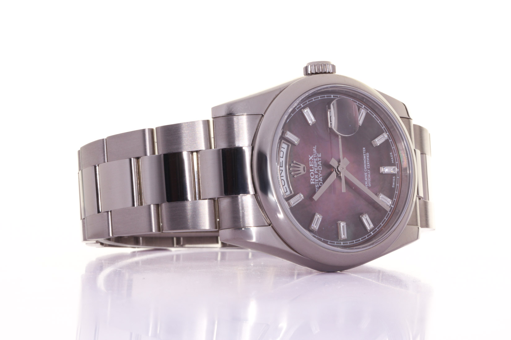 Rolex 118209 Day Date, Mother Of Pearl Diamonds,  18 kt white Gold, Rolex Warranty, Our Box, 09/2005