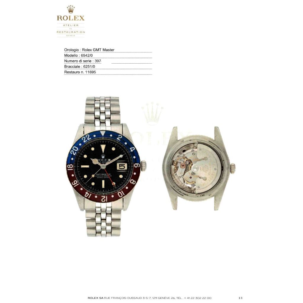 ROLEX GMT MASTER - Rare and Unique Ref: 6542 - 1958 - Serial 397XXXX- Preowned