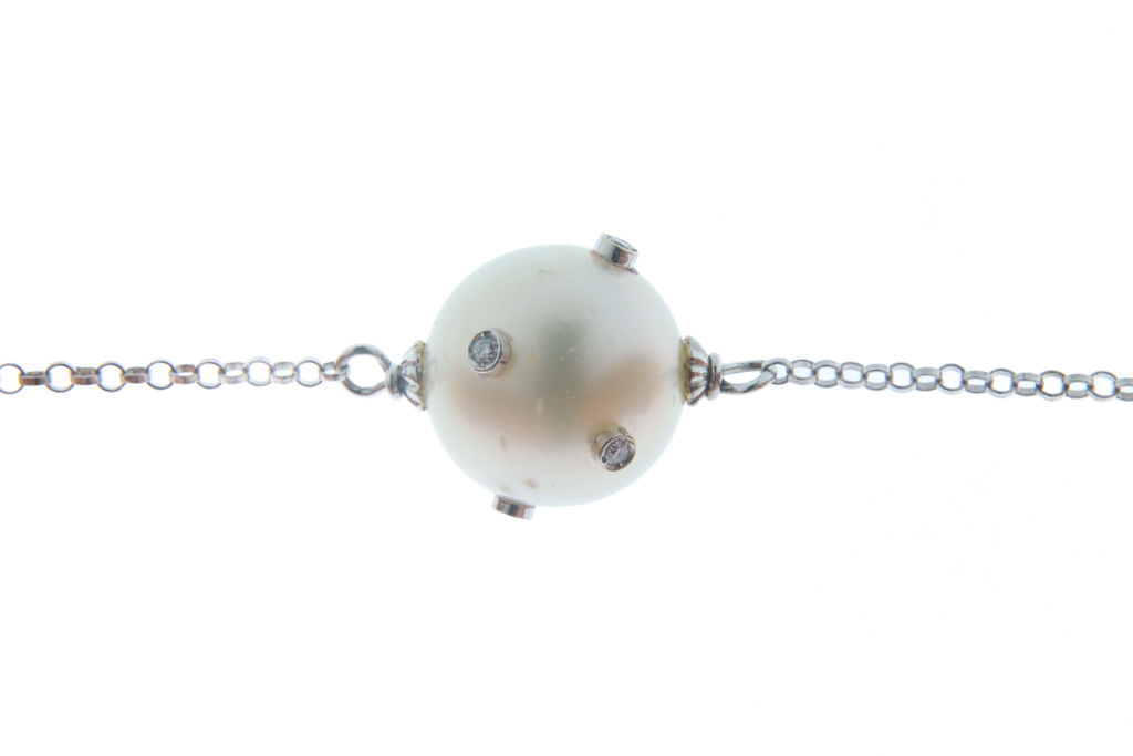 Collana in oro bianco con 7 perle naturali australiane coltivate brillanti e rubini - CM.50 - Gr.22.80