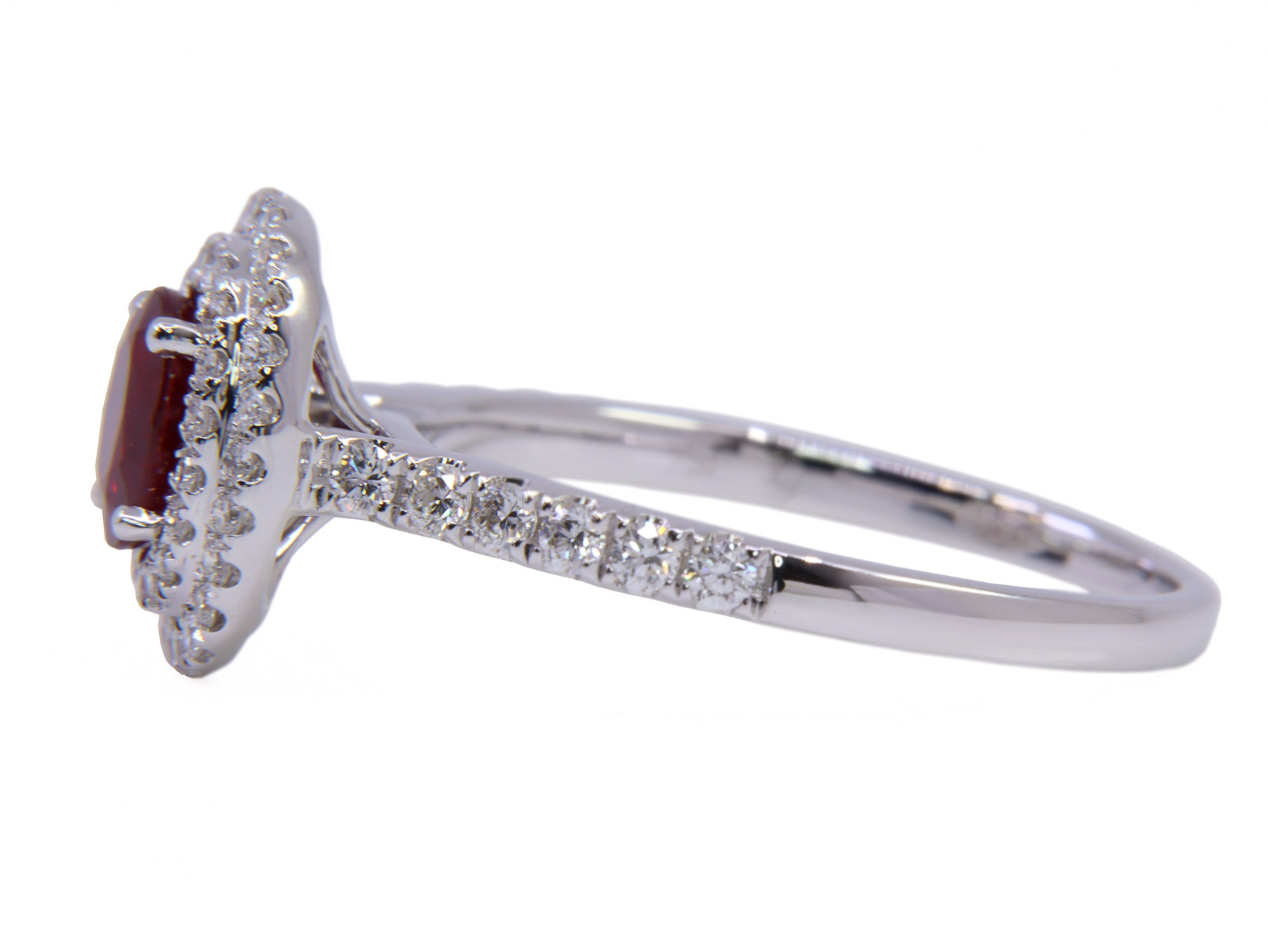 Anello - Rubino 0,78ct. brillanti 0,46ct. F/G-VVS in oro 18kt. 3,6gr