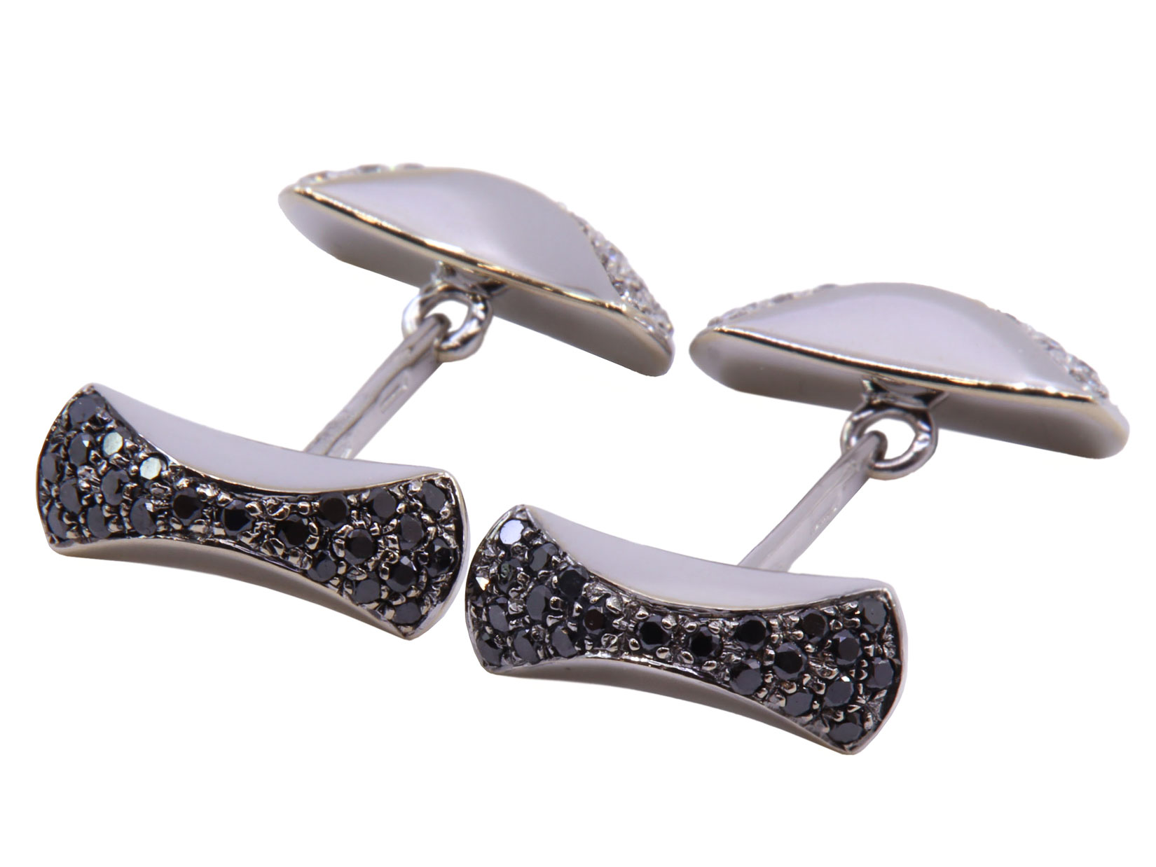 Gemelli in oro bianco con piccoli brillanti bianchi e neri gr. 8,9