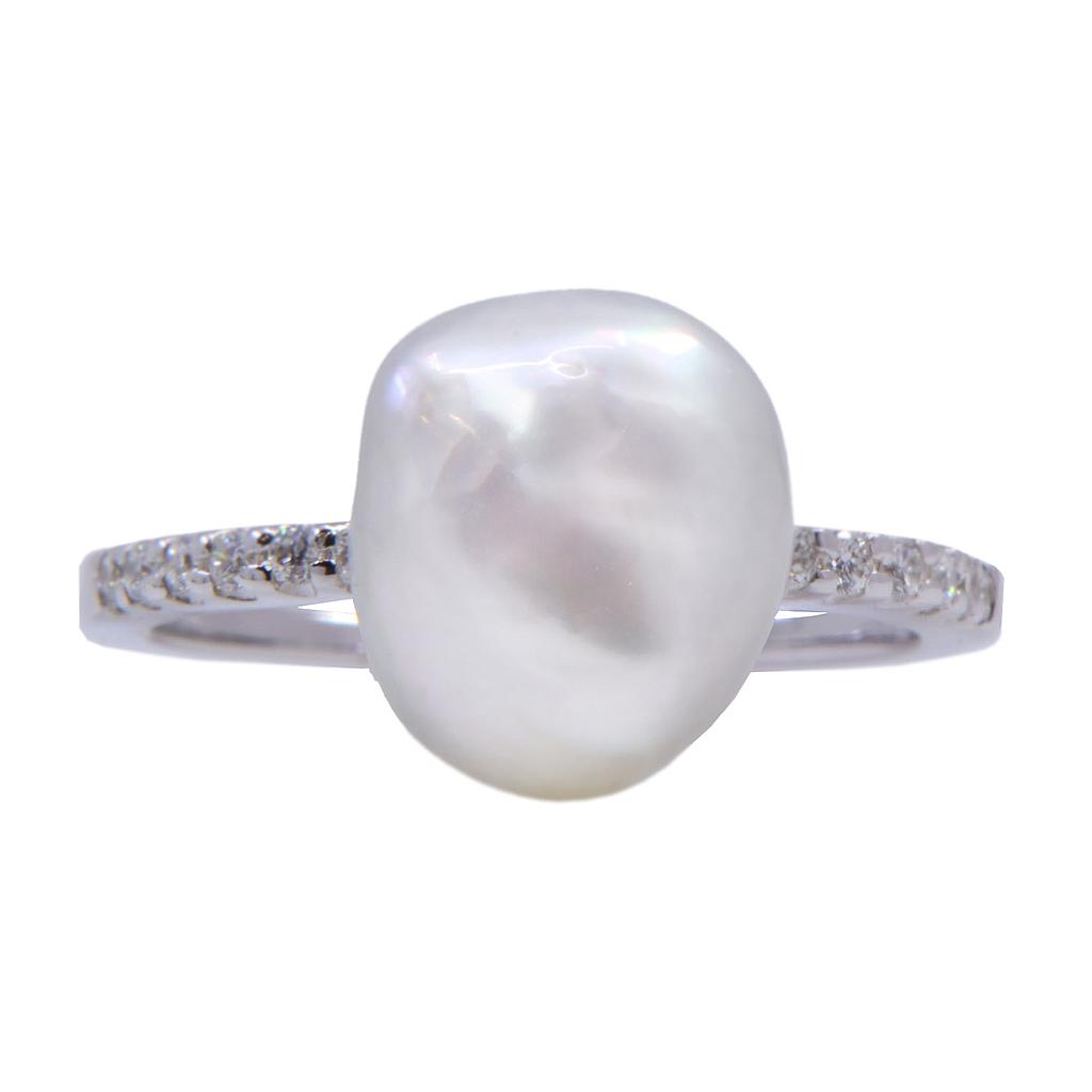 Anello perla barocca - Brillanti 0,06ct. G-VS in oro 18kt.