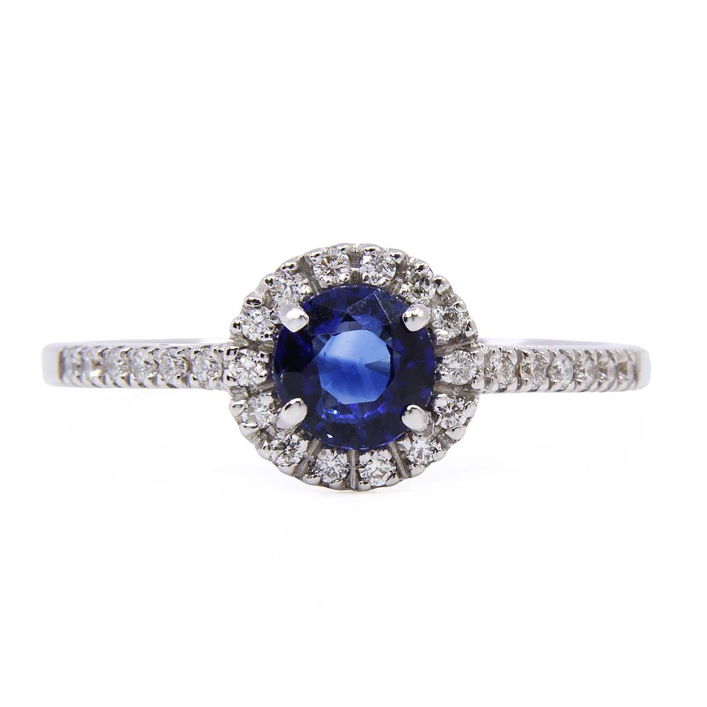 Anello - Zaffiro 0,70ct. brillanti 0,20ct. F/G-VVS in oro 18kt. 2,9gr