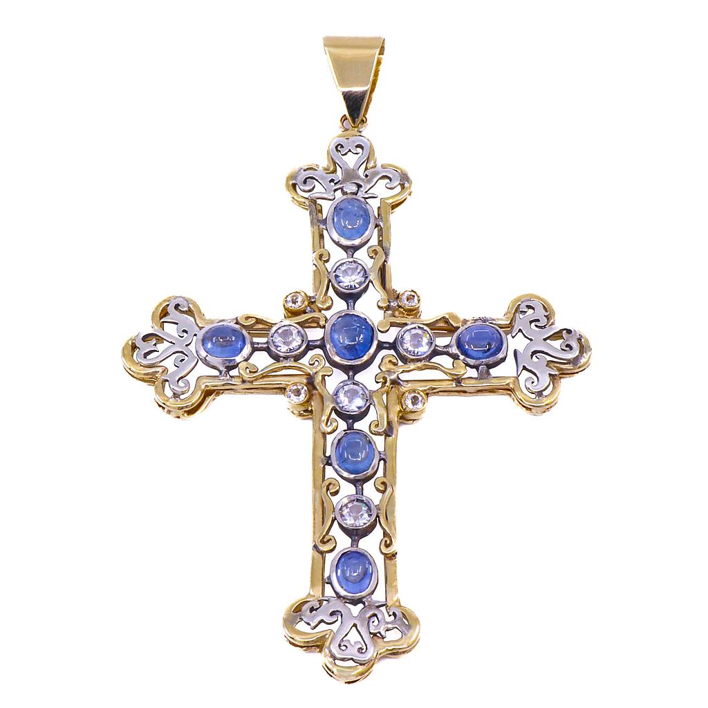 Pendente croce - Oro giallo 9kt. con pietre, peso totale 22gr.