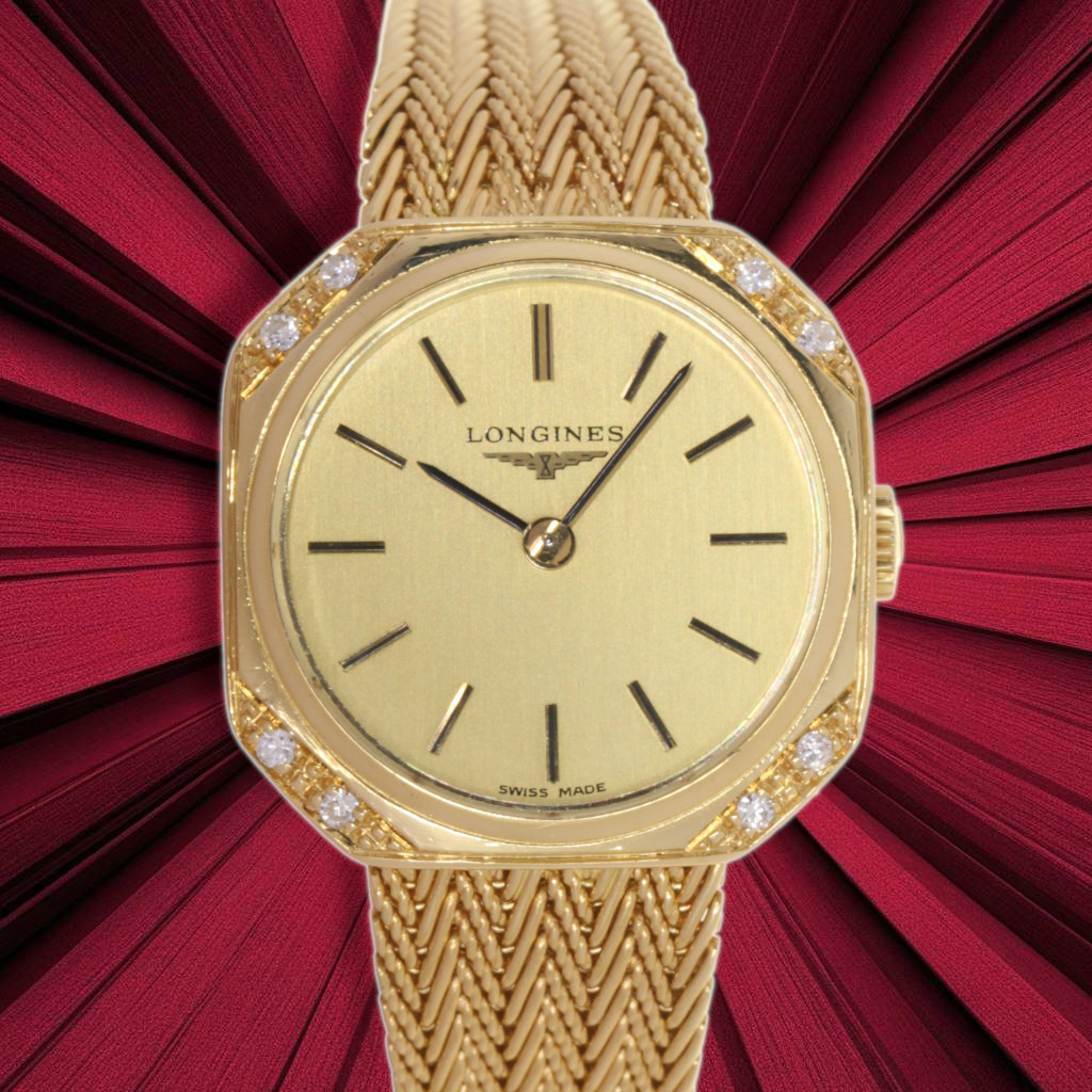 Longines Lady Octagon Diamonds, 18kt Yellow Gold, Factory Bracelet (16 cm), Total Weight 34g, Our Box & Papers