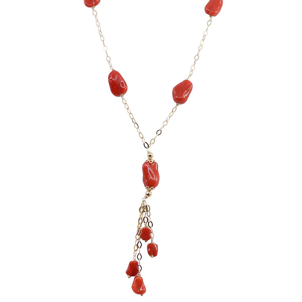Collana corallo burattato - Oro 18kt, peso totale 16,8gr