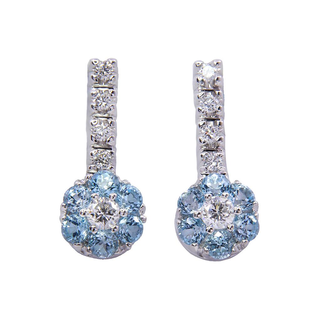 Orecchini con Acquamarina - Brillanti 0,12ct G-VS1 Acquamarina 0,18ct, oro 18kt, peso totale 3,1 gr