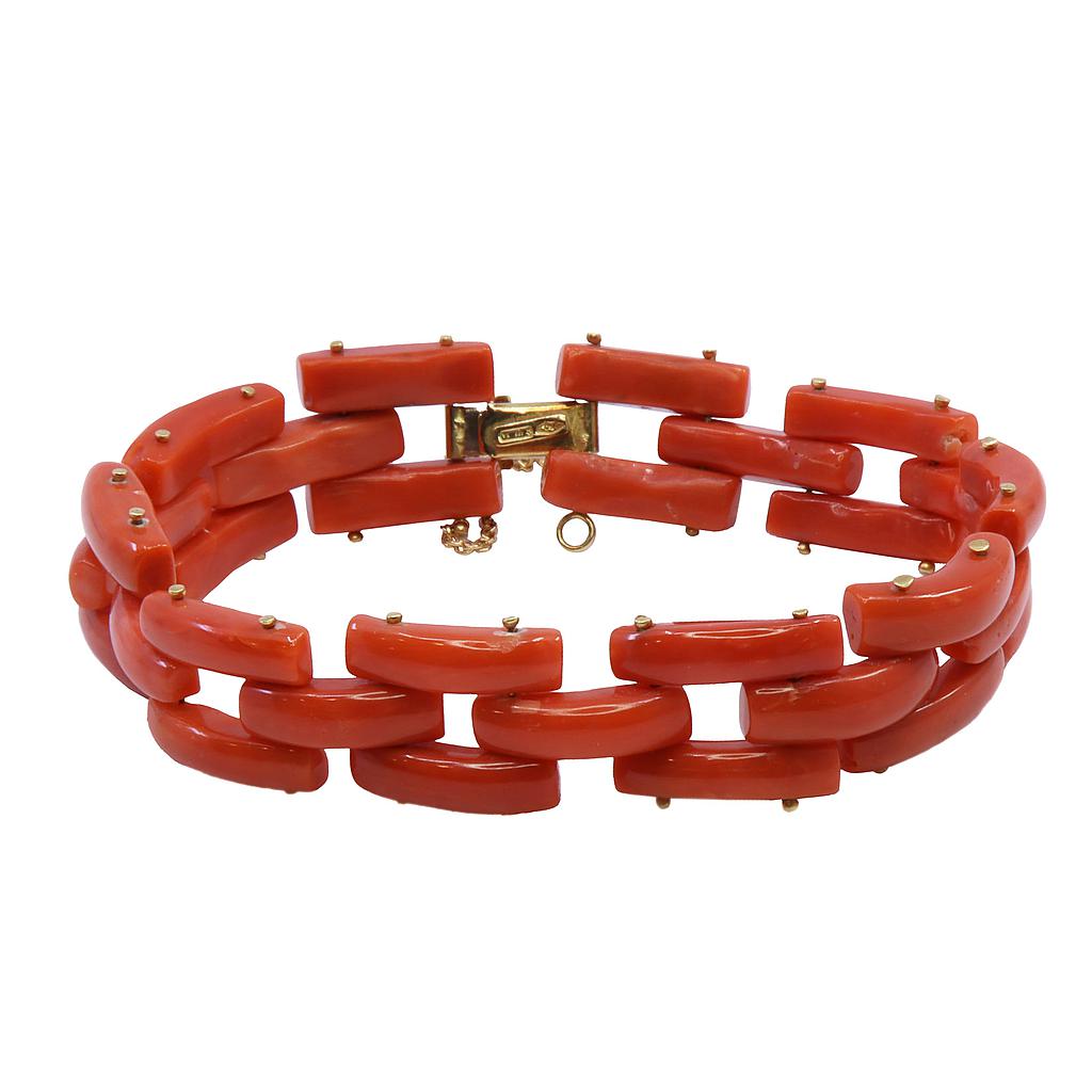 Bracciale corallo: Catena in oro 18kt, peso totale 21,2gr