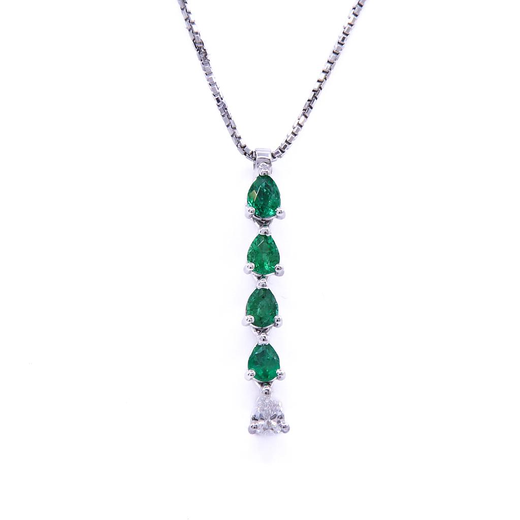 Collana - Smeraldi 0,46ct. brillanti 0,10ct. F/G-VVS, oro 18kt. peso totale 3,7gr