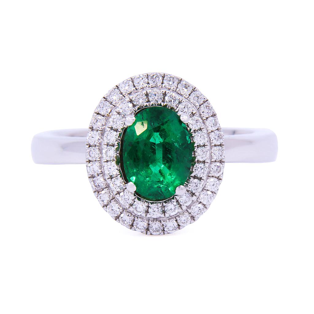 Anello - Smeraldo 1,21ct. brillanti 0,45ct. F-VVS in oro 18kt. 6,4gr