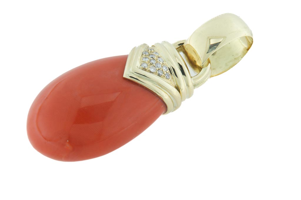 Pendente - Corallo e brillanti, oro 18kt