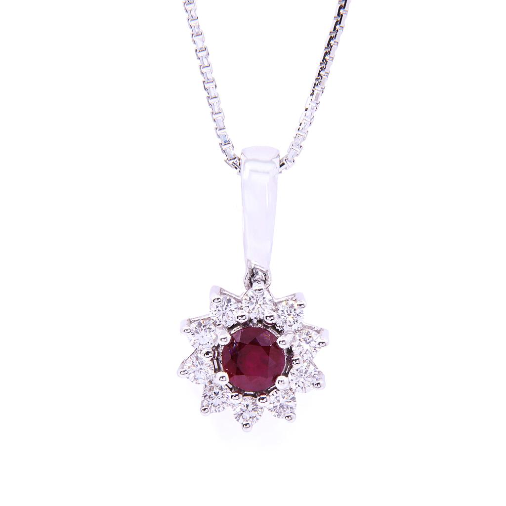 Collana - Rubino 0,25ct. brillanti 0,25ct. F/G-VVS in oro 18kt. peso totale 3,7gr