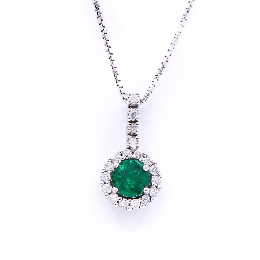 Collana - Smeraldi 0,38ct. brillanti 017ct. G-VS, in oro 18kt. peso totale 3,7gr