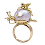 Anello scultura lumaca con putto - Perla australiana coltivata, oro 18kt