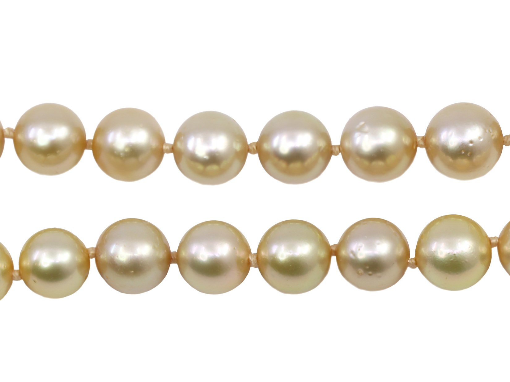 Girocolo a degradare, perle gold roud picchettate, calibro 11,5-9,5; chiusura oro 18kt., tot. gr. 68,8