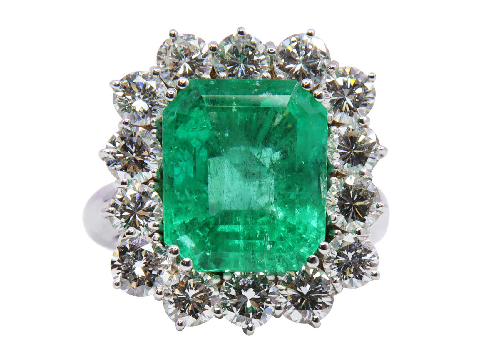 Anello - Smeraldo 11,74ct. brillanti 3,60ct. F/G-VVS, oro 18kt.