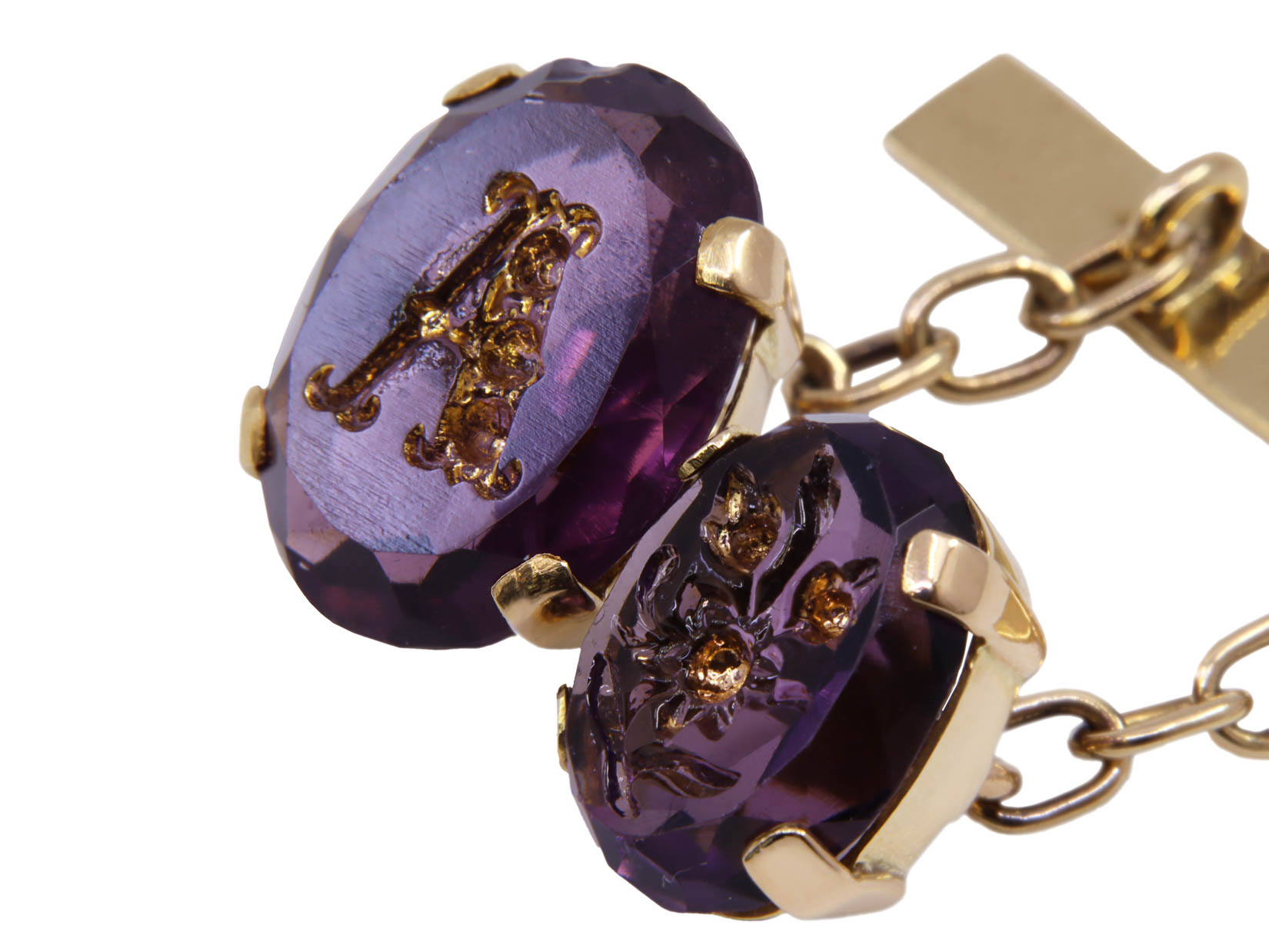 Gemelli in oro basso titolo con ametista incisa 