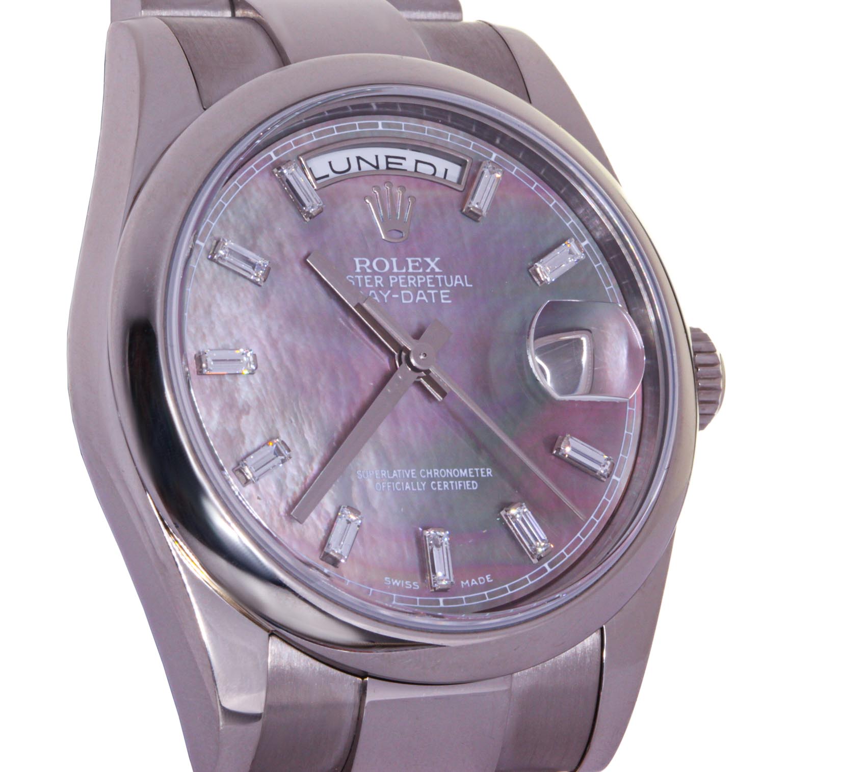 Rolex 118209 Day Date, Mother Of Pearl Diamonds,  18 kt white Gold, Rolex Warranty, Our Box, 09/2005