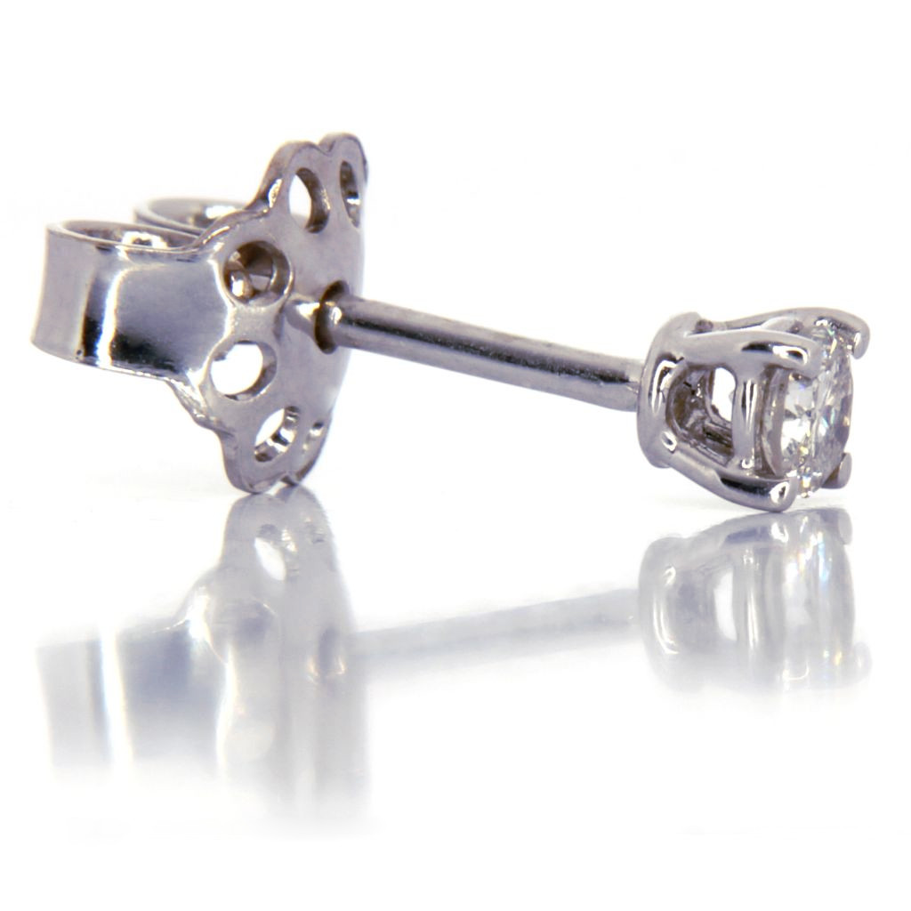 Orecchini punti luce in oro bianco 18 kt. con Diamanti Naturali taglio brillante per tot. 0,24 ct, colore G, purezza VVS