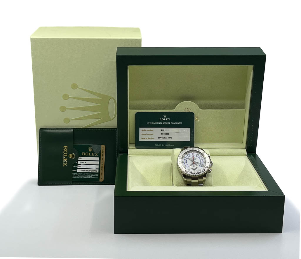 Rolex YACHT-MASTER II ref:116689, 44 mm, White gold, Original Box & Papers - s/n:Z699xxx - Preowned 