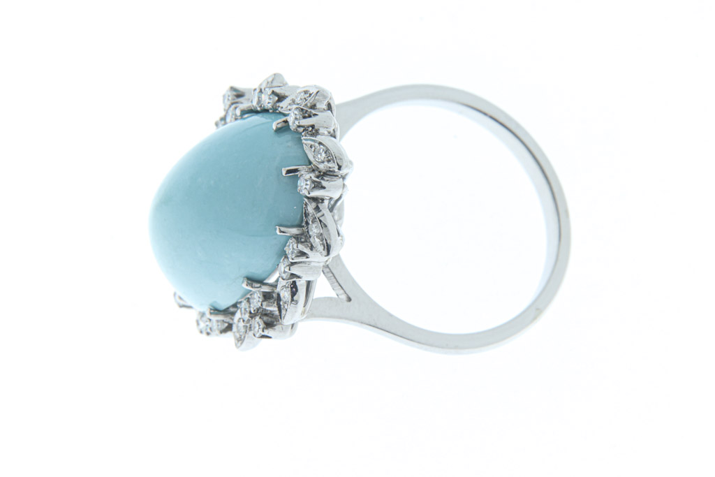 Anello turchese con diamantini in oro bianco 18kt gr9.5