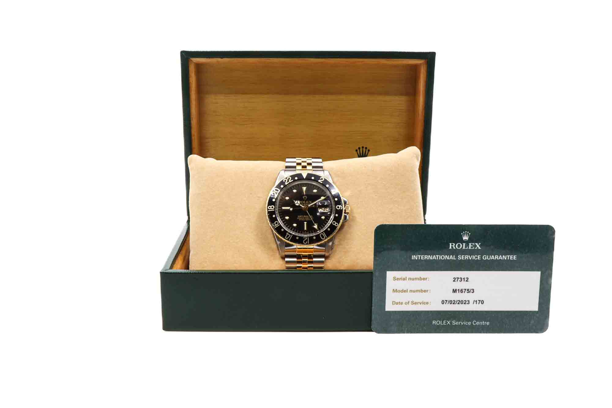 Rolex GMT-Master Jubilee Rolesor - Ref.1675 - Ser. 273x - Anno 1971 - Rolex Int. Service Guarantee & Box