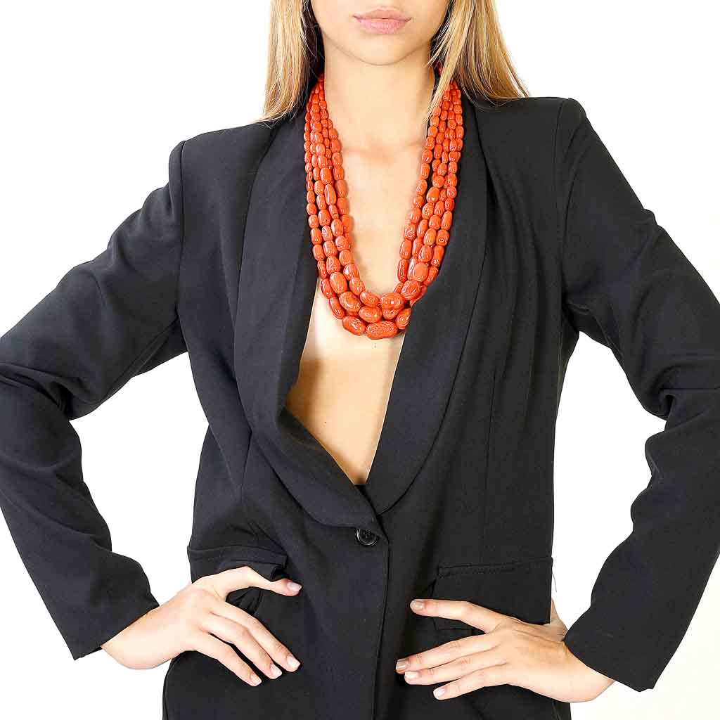 Collana di corallo grezzo 5 fili lunga