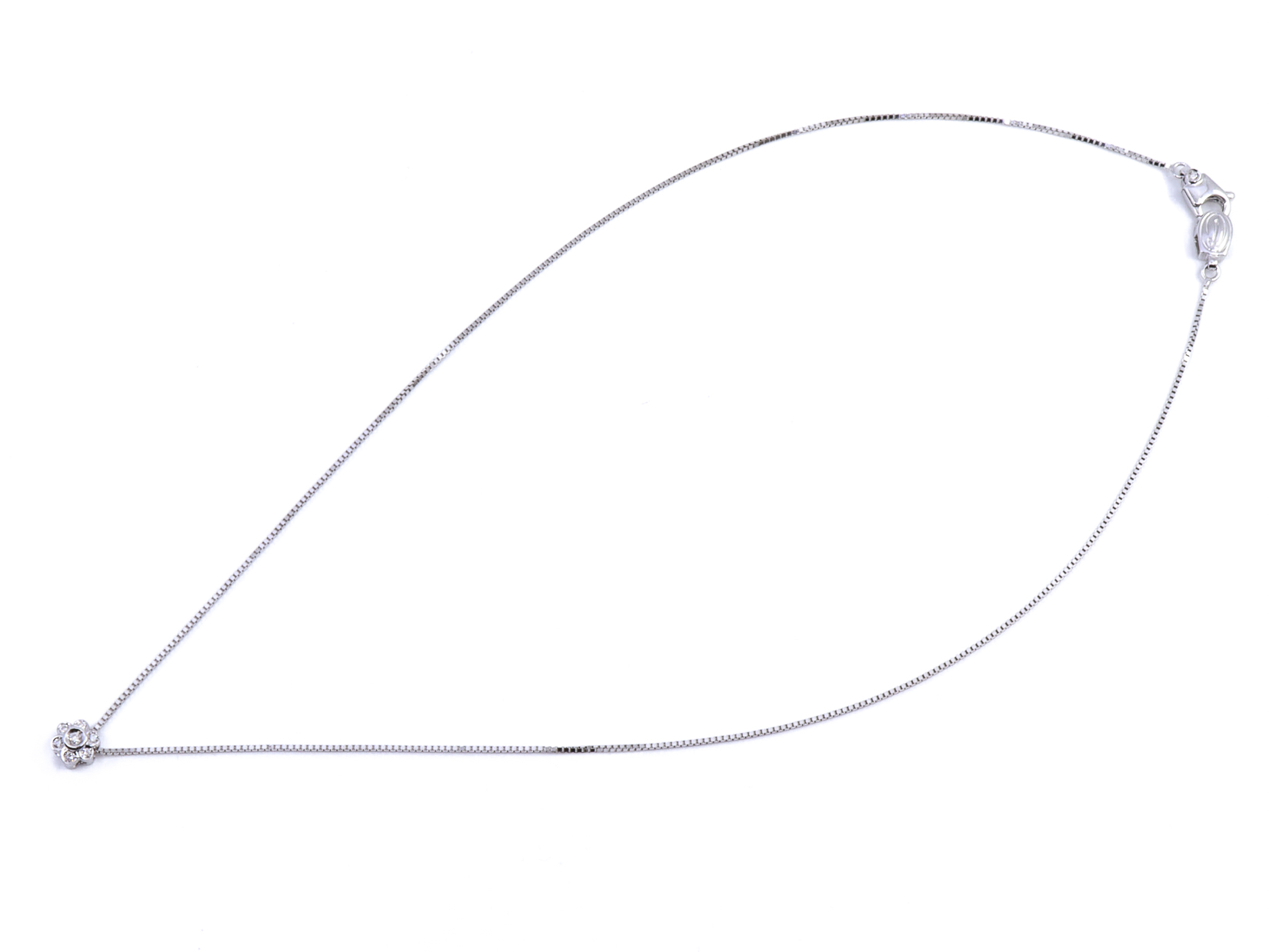 Girocollo Damiani, in oro bianco 18 kt, con piccoli brillanti e perla pendente 