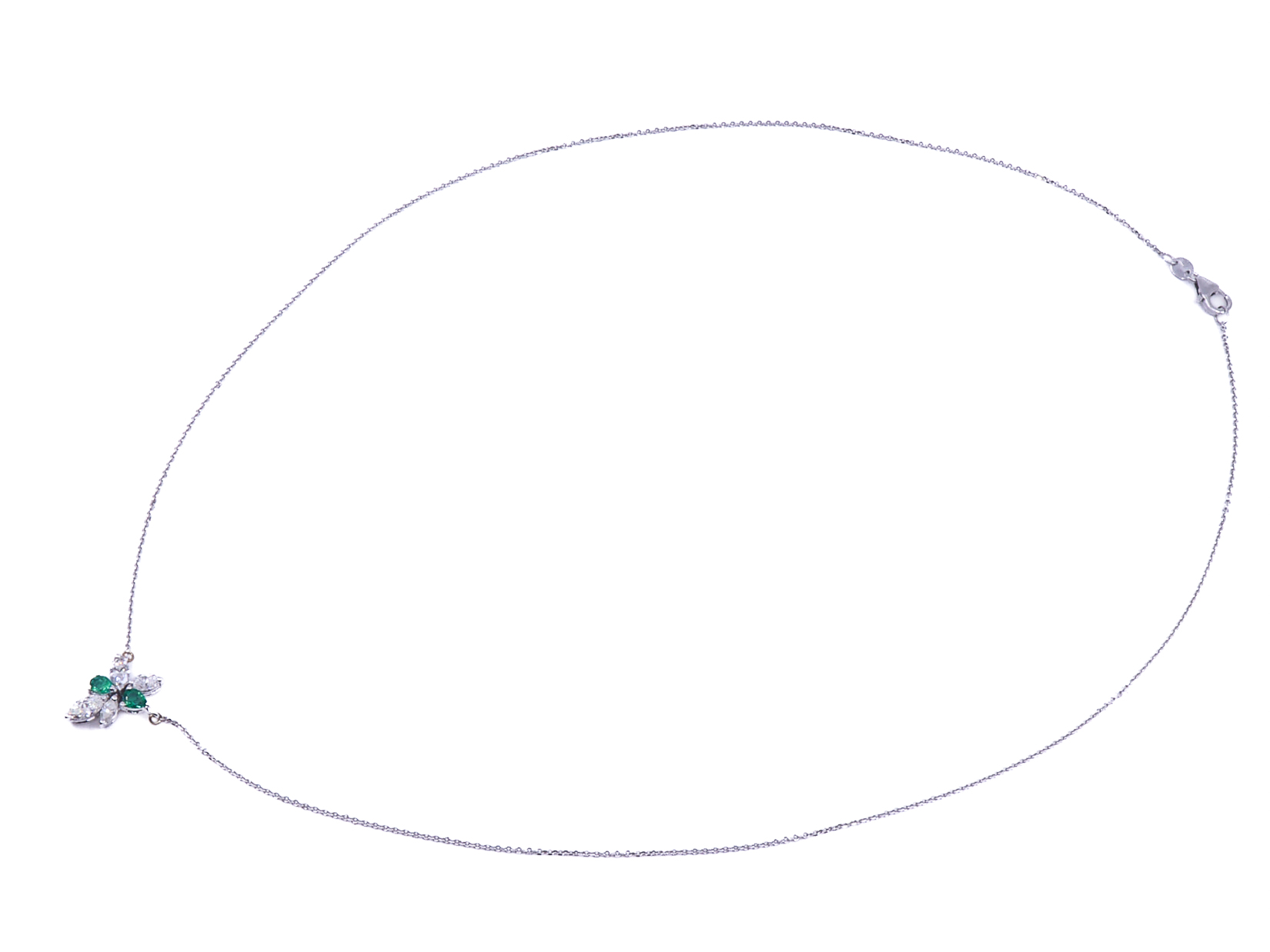 Collana in oro bianco 18 kt. di gr. 3,7 con smeraldo e brillanti