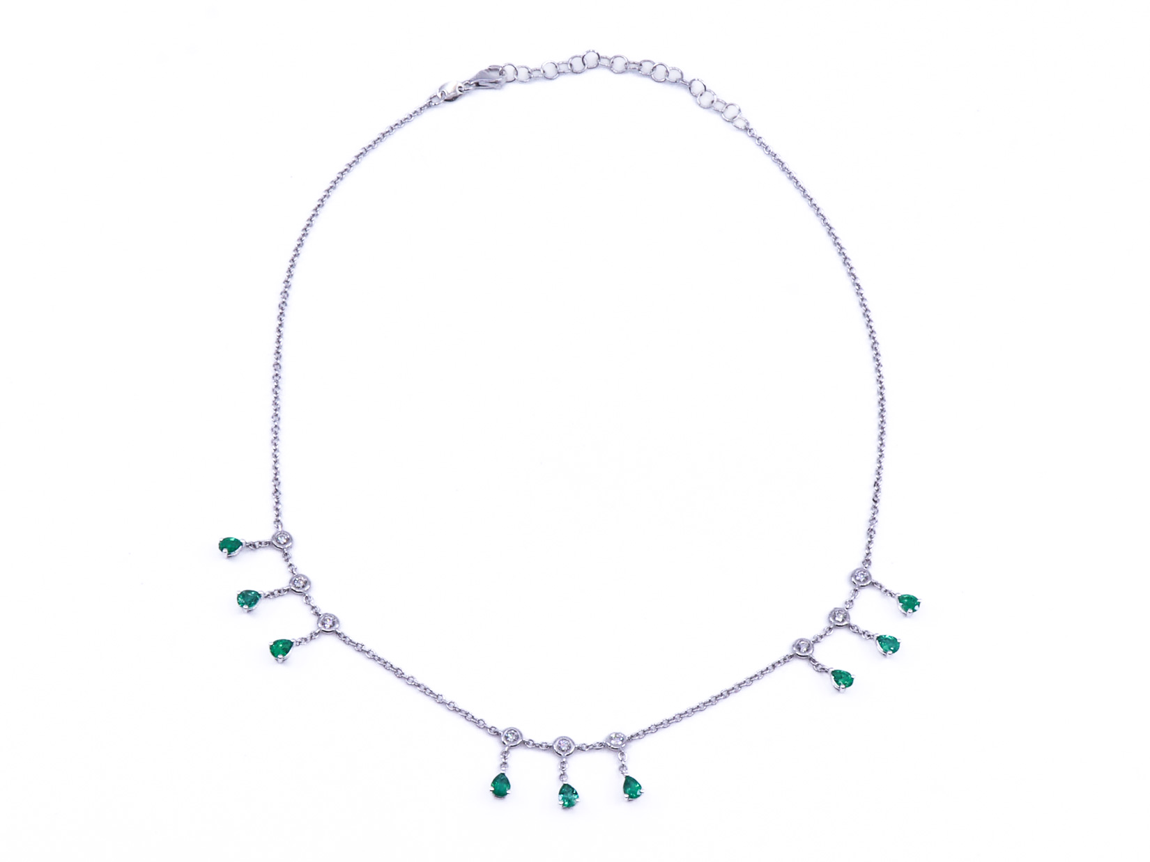 Collana smeraldi e brillanti con  9 pendini F Vvs