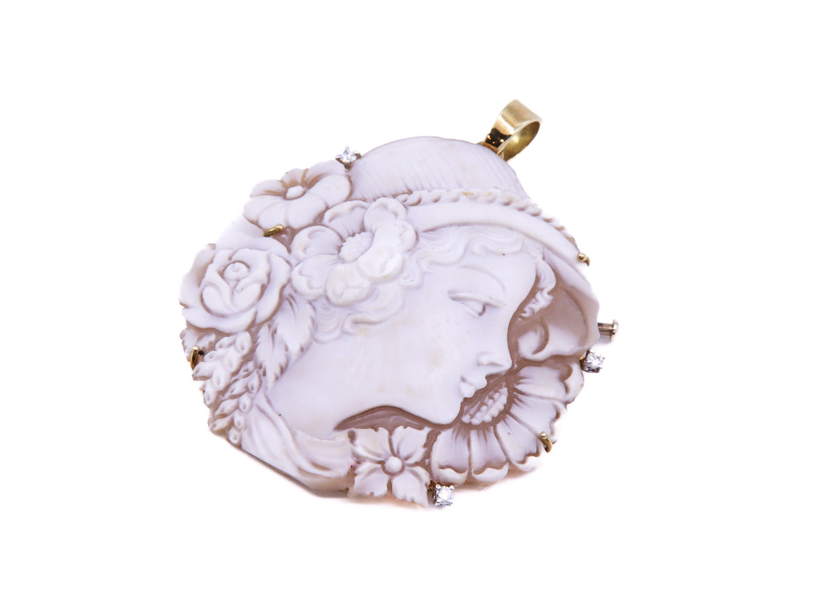 Ciondolo/Spilla Cameo in oro giallo 18kt. con brillanti 