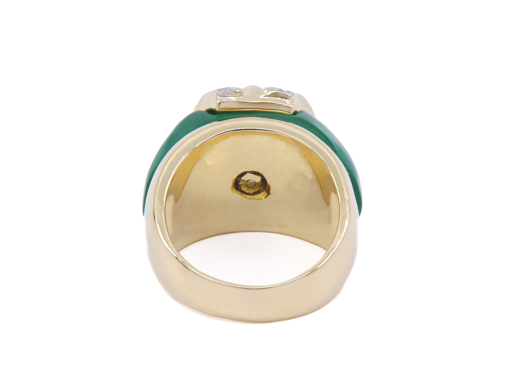 Anello in oro giallo 750/°°° di grammi 16.70 con cristallo di rocca verde 