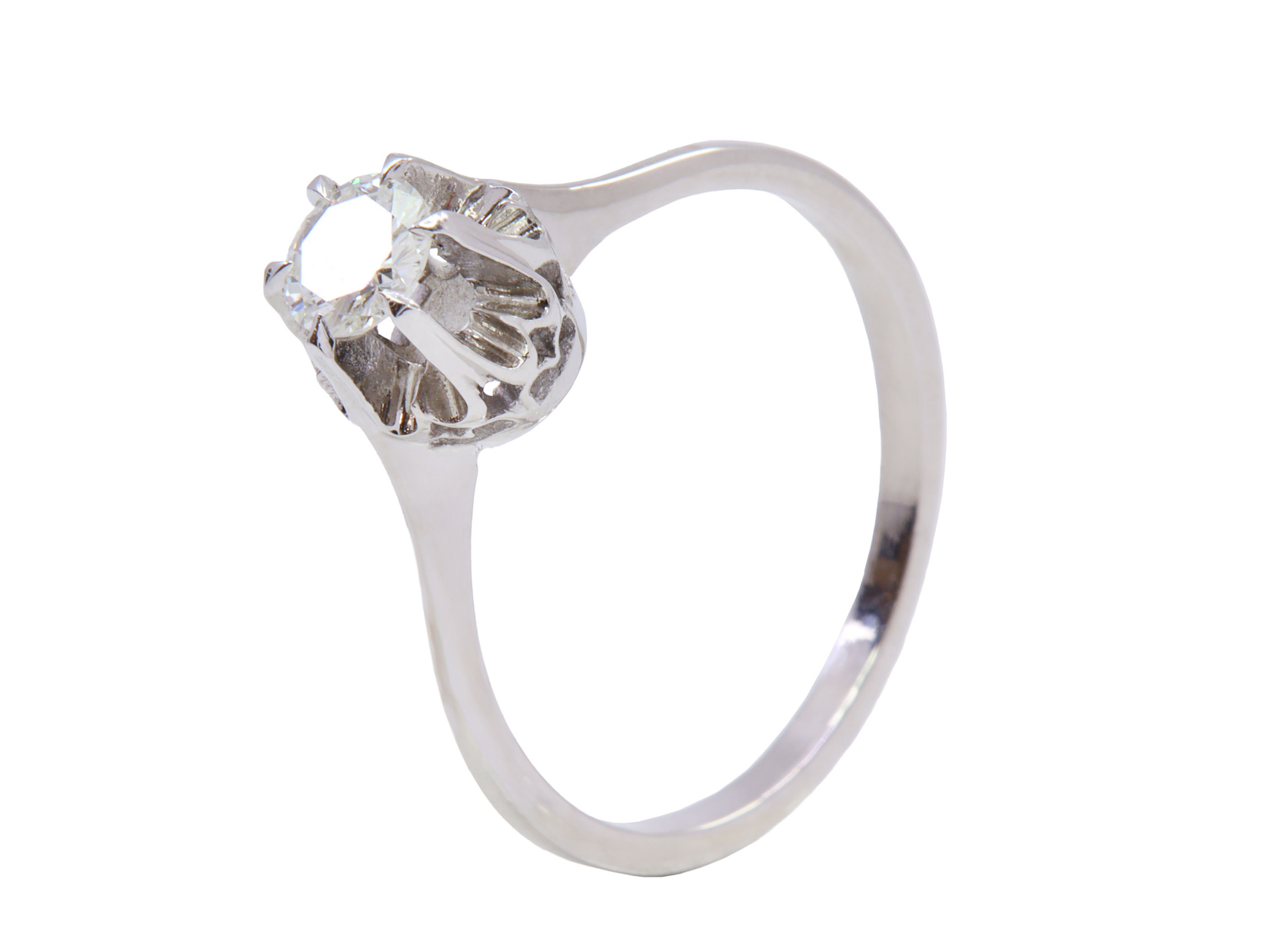 Anello in oro bianco a titolo 750/°°° di grammi 3.60 con un diamante naturale di circa 0.46 ct