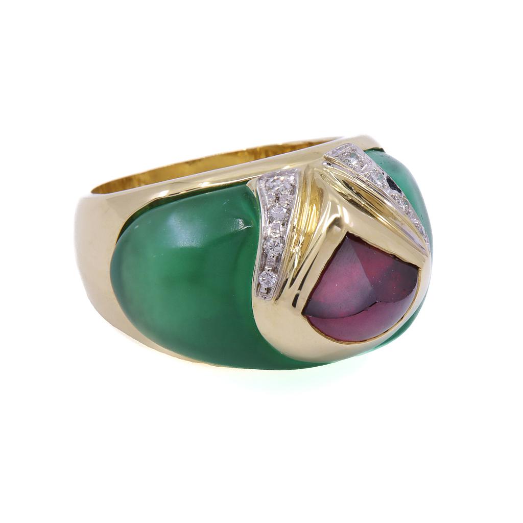 Anello fascia cristallo di rocca e tourmalina - Oro 18kt di 16,70gr e brillanti