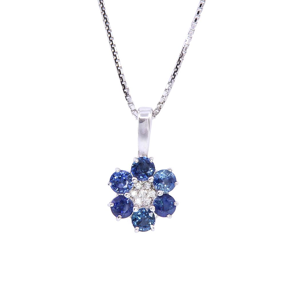 Collana - Zaffiri 1,62ct. brillanti 0,05ct F/G-VVS, oro 18kt. peso totale 6gr