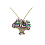 Collana spilla "Cestino di fiori" -  Ametista, smeraldi, zaffiri, rubini, brillanti, oro 18 kt.